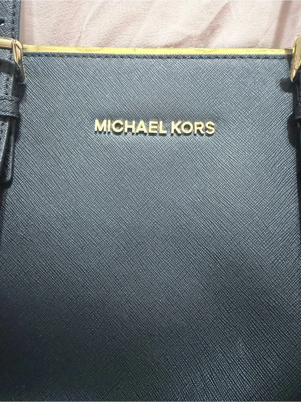 Michael Kors Black Saffiano Leather Tote with Gold Accents